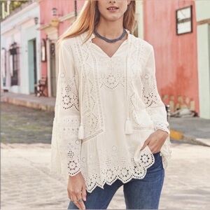 Sundance White Lace Eyelet Lisette Tunic Long Sleeve XS Boho